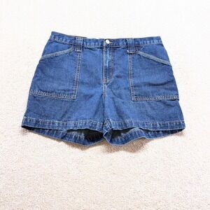 Zena Jeans Denim Shorts Womens 12 Blue High Rise Patch Pocket Utility Cotton